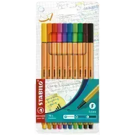Micropunta/Felpa, Point 88, Punta Fina  0.4 mm, Estuche x 10 Unds. 10 Colores Básicos Surtidos