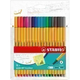 Micropunta/Felpa, Point 88, Punta Fina  0.4 mm, Estuche x 18 Unds. 18 Colores Surtidos