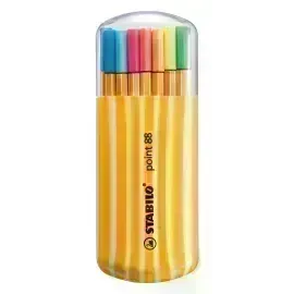 Micropunta/Felpa, Point 88, Punta Fina  0.4 mm, Estuche x 20. 20 Colores Surtidos