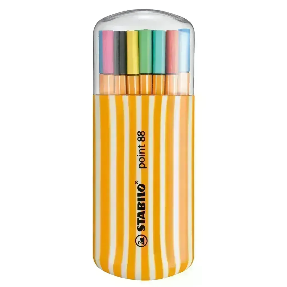 Micropunta/Felpa, Point 88, Punta Fina 0.4 mm, Estuche Oval Zebrui x 20. 20 Colores Surtidos