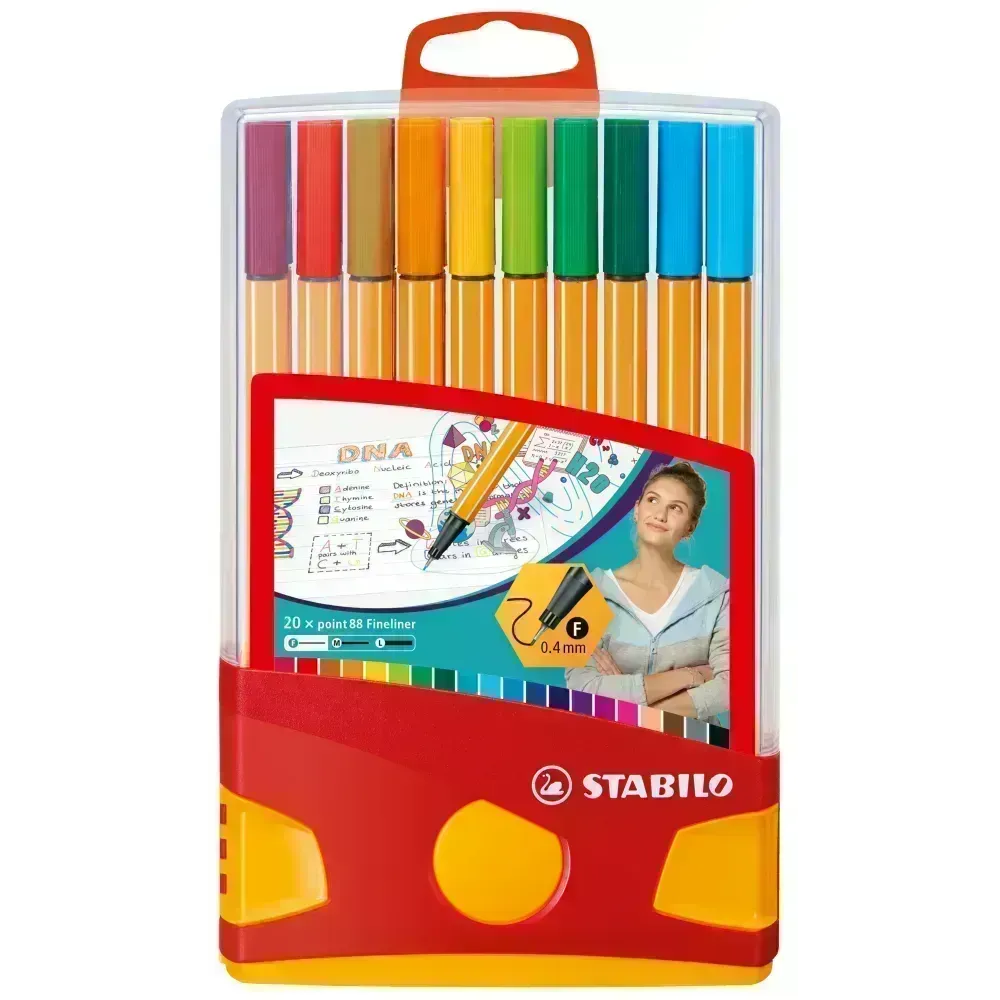 Micropunta/Felpa, Point 88, Punta Fina  0.4 mm, Estuche x 20 - Color Parade. 20 Colores Surtidos
