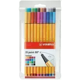 Micropunta/Felpa, Point 88, Punta Fina 0.4 mm, Estuche x 20. 20 Colores Surtidos