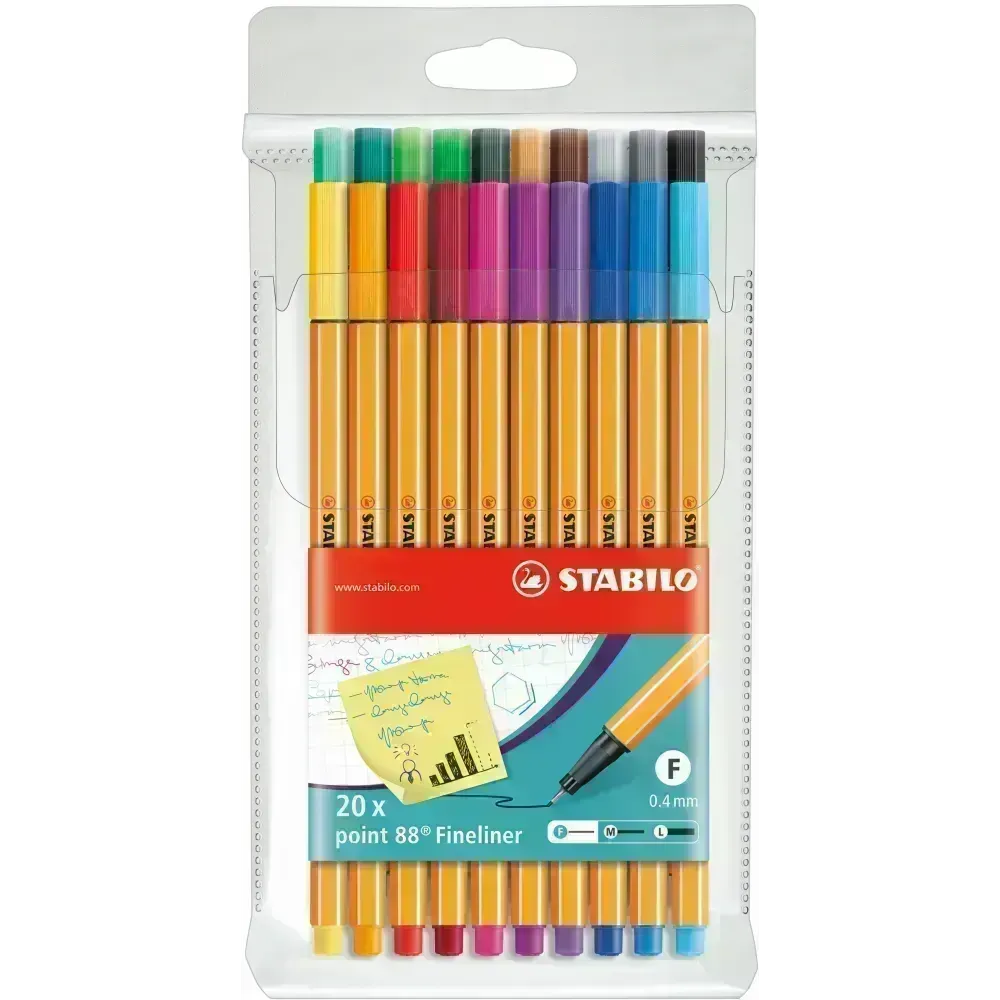 Micropunta/Felpa, Point 88, Punta Fina 0.4 mm, Estuche x 20. 20 Colores Surtidos
