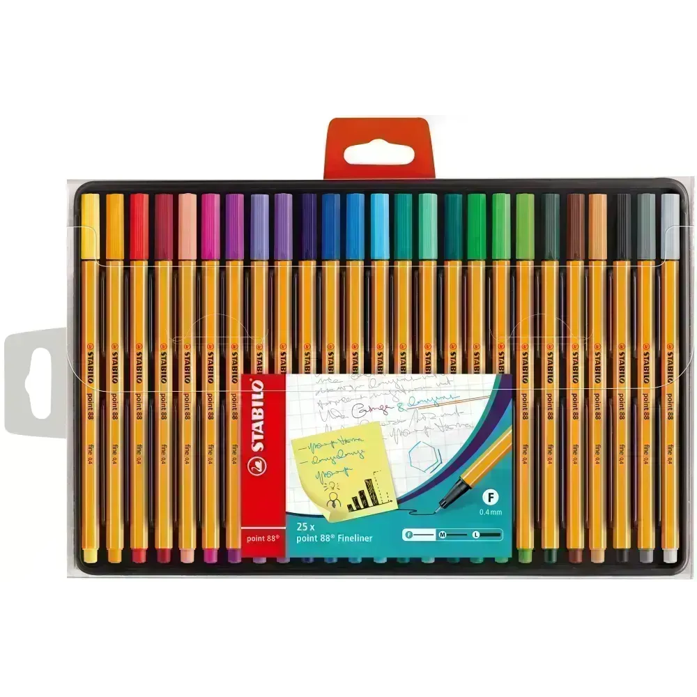 Micropunta/Felpa, Point 88, Punta Fina  0.4 mm, Estuche x 25. 25 Colores Básicos Surtidos