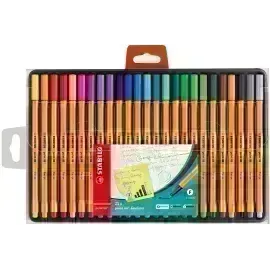 Micropunta/Felpa, Point 88, Punta Fina  0.4 mm, Estuche x 25. 25 Colores Básicos Surtidos