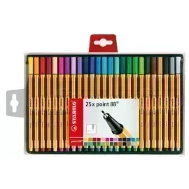 Micropunta/Felpa, Point 88, Punta Fina  0.4 mm, Estuche x 25. 25 Colores Básicos Surtidos