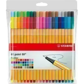 Micropunta/Felpa, Point 88, Punta Fina  0.4 mm, Estuche x 40. 40 Colores Surtidos