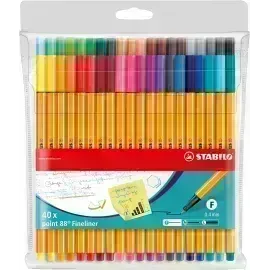 Micropunta/Felpa, Point 88, Punta Fina  0.4 mm, Estuche x 40. 40 Colores Surtidos