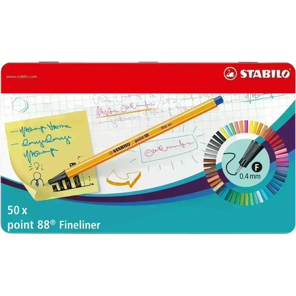 Micropunta/Felpa, Point 88, Punta Fina  0.4 mm, Caja Met x 50. 50 Colores Surtidos