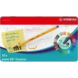 Micropunta/Felpa, Point 88, Punta Fina  0.4 mm, Caja Met x 50. 50 Colores Surtidos