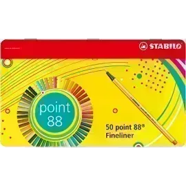 Micropunta/Felpa, Point 88, Punta Fina  0.4 mm, Caja Met x 50. 50 Colores Surtidos