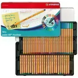 Micropunta/Felpa, Point 88, Punta Fina  0.4 mm, Caja Met x 50. 50 Colores Surtidos