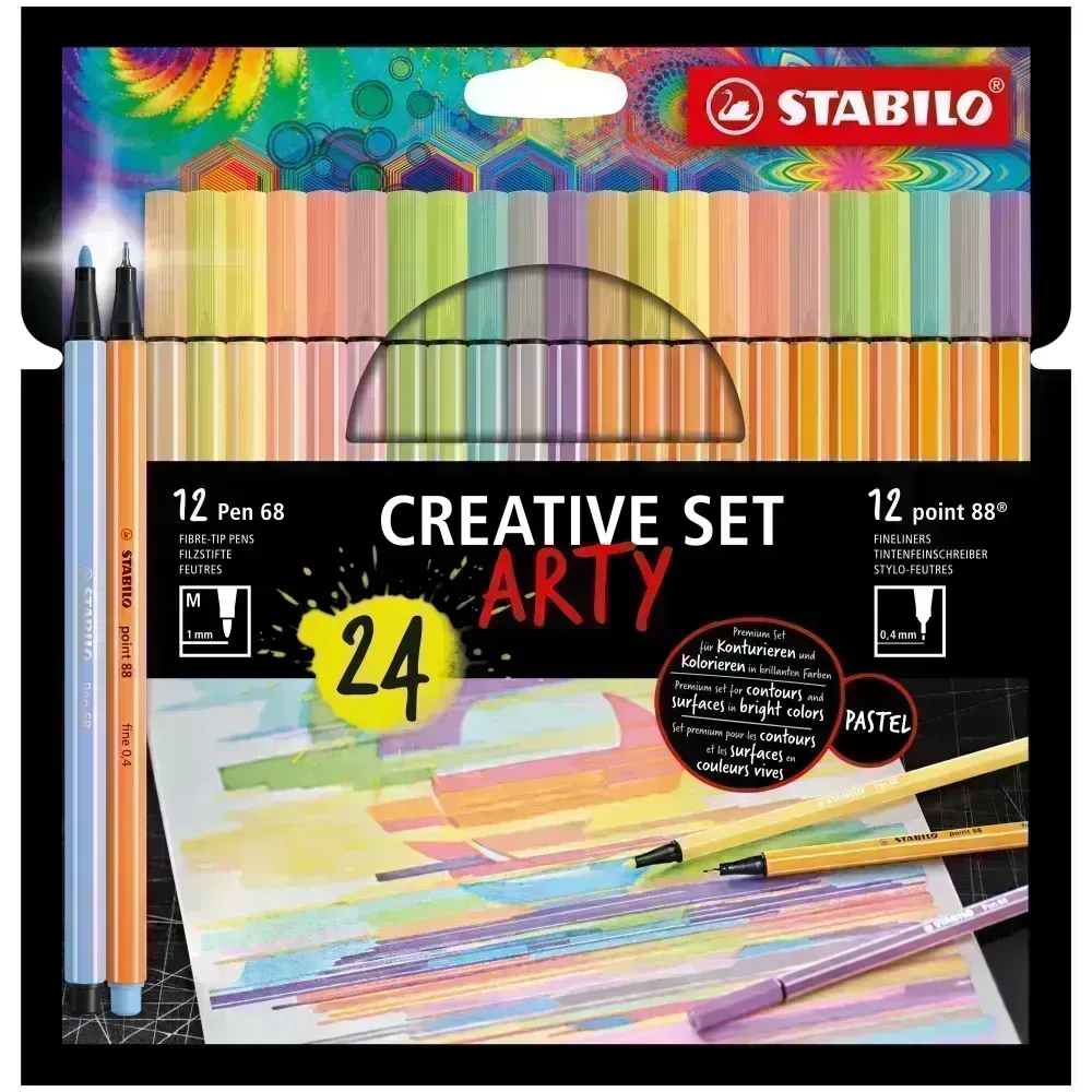 Micropunta/Felpa, Point 88 + Pen 68, Estuche ARTY x 24 Unds. Colores Pastel Surtidos