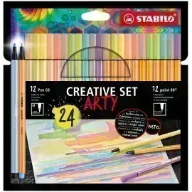 Micropunta/Felpa, Point 88 + Pen 68, Estuche ARTY x 24 Unds. Colores Pastel Surtidos