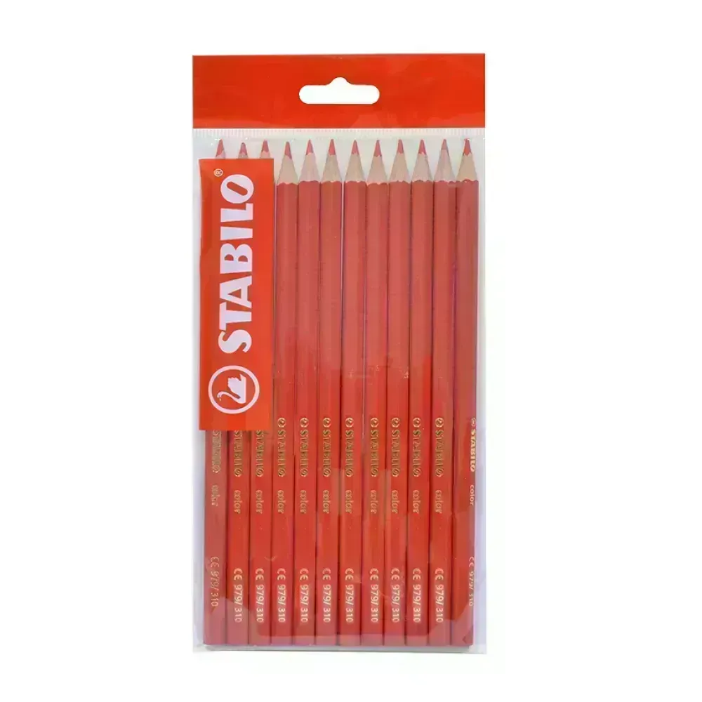 Lápices de Color, Largos, Rojo, Cuerpo Hexagonal, Mina 2.5 mm, Pack x 12 Unds.