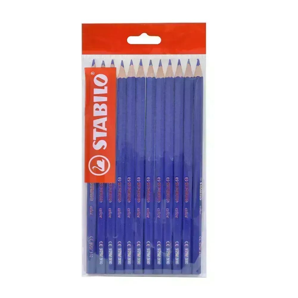 Lápices de Color, Largos, Azul, Cuerpo Hexagonal, Mina 2.5 mm, Pack x 12 Unds.