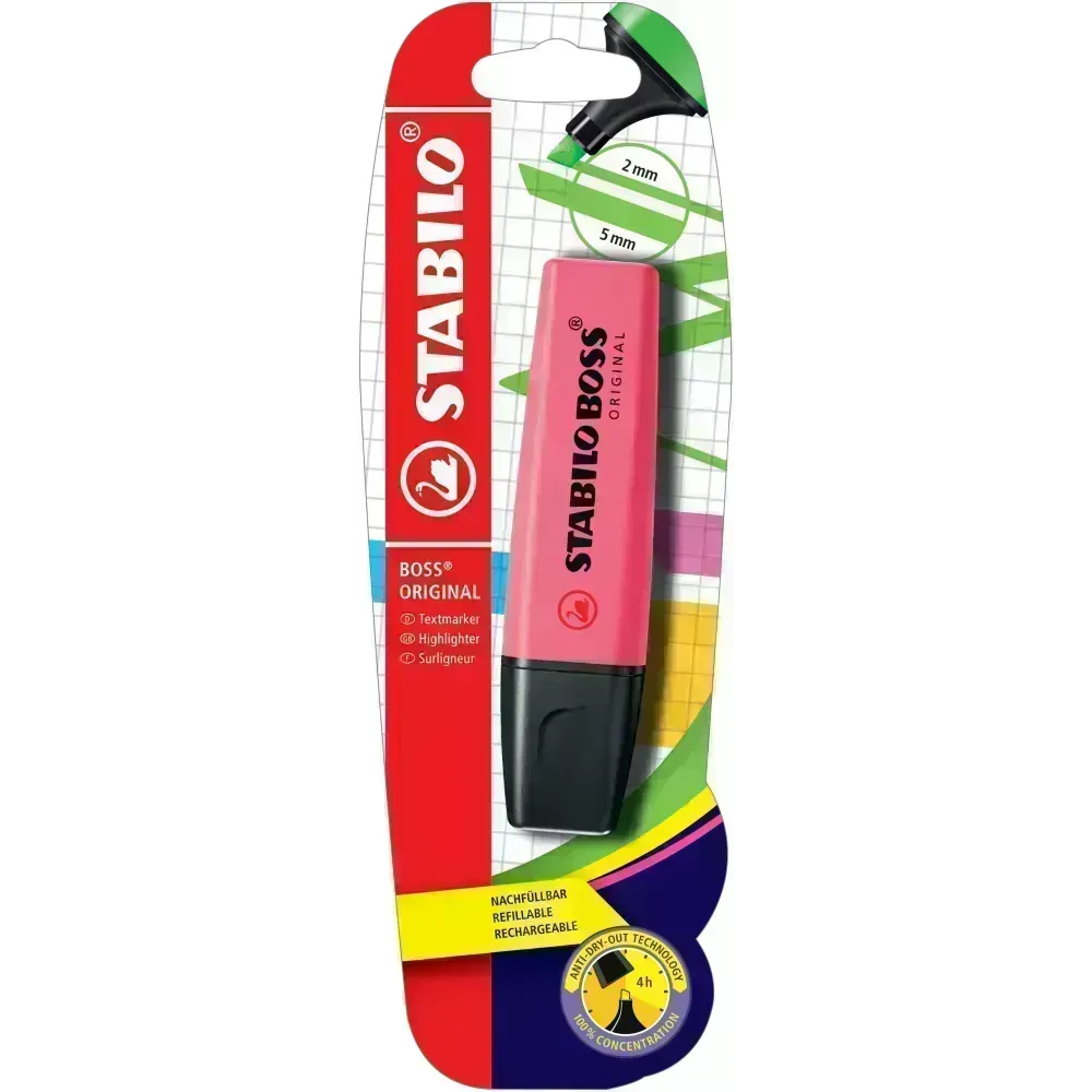 Resaltador, Boss, Punta Biselada 2.0-5.0 mm, Colores Fluo, Rosado, Blister x 1 Und.