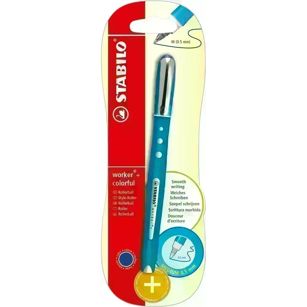 Rollerball, Worker Colorful, Punta Mediana, Azul, Blister x 1 Und.