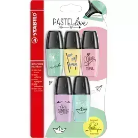 Resaltador, Boss Mini, Punta Biselada 2.0-5.0 mm, Colores Pastel, Estuche x 5 Unds. Colores Surtidos