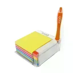 Cubo N. Adhesivas Neón, 3" x 3", con Dispensador + Portabolígrafos + Banderitas, 400 h. 