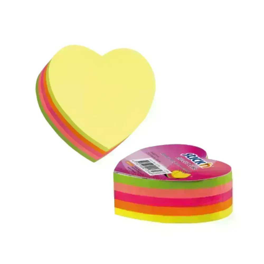 Cubo N. Adhesivas Neón, 3" x 3" Corazón, Multicolor, 250 h.