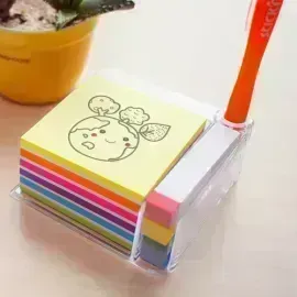 Cubo N. Adhesivas Neón, 3" x 3", con Dispensador + Portabolígrafos + Banderitas, 400 h. 