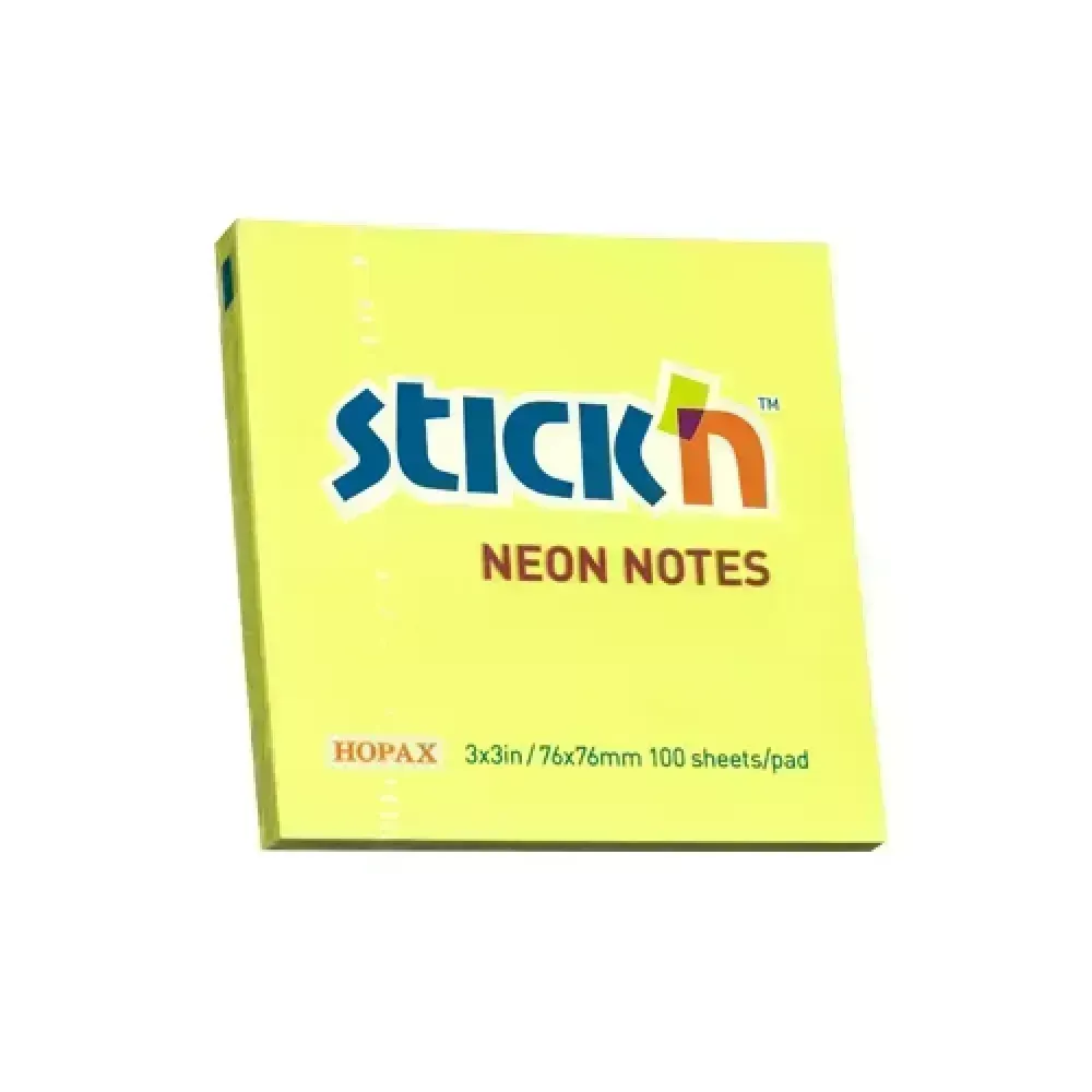 Notas Adhesivas Neón, 3" x 3", Amarillo, Block x 100 h.