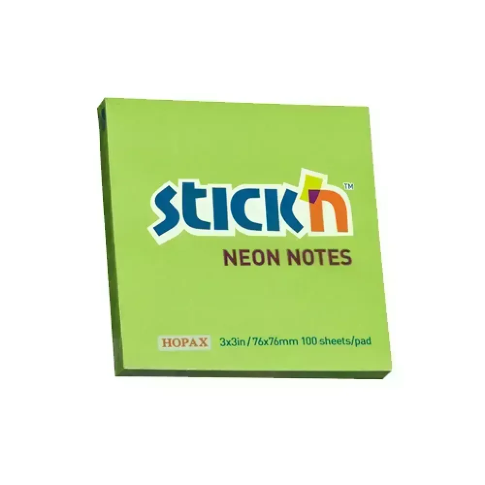 Notas Adhesivas Neón, 3" x 3", Verde, Block x 100 h.