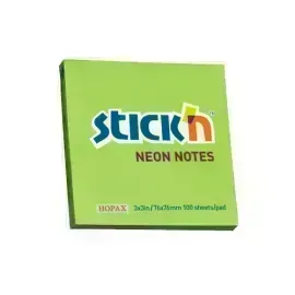 Notas Adhesivas Neón, 3" x 3", Verde, Block x 100 h.