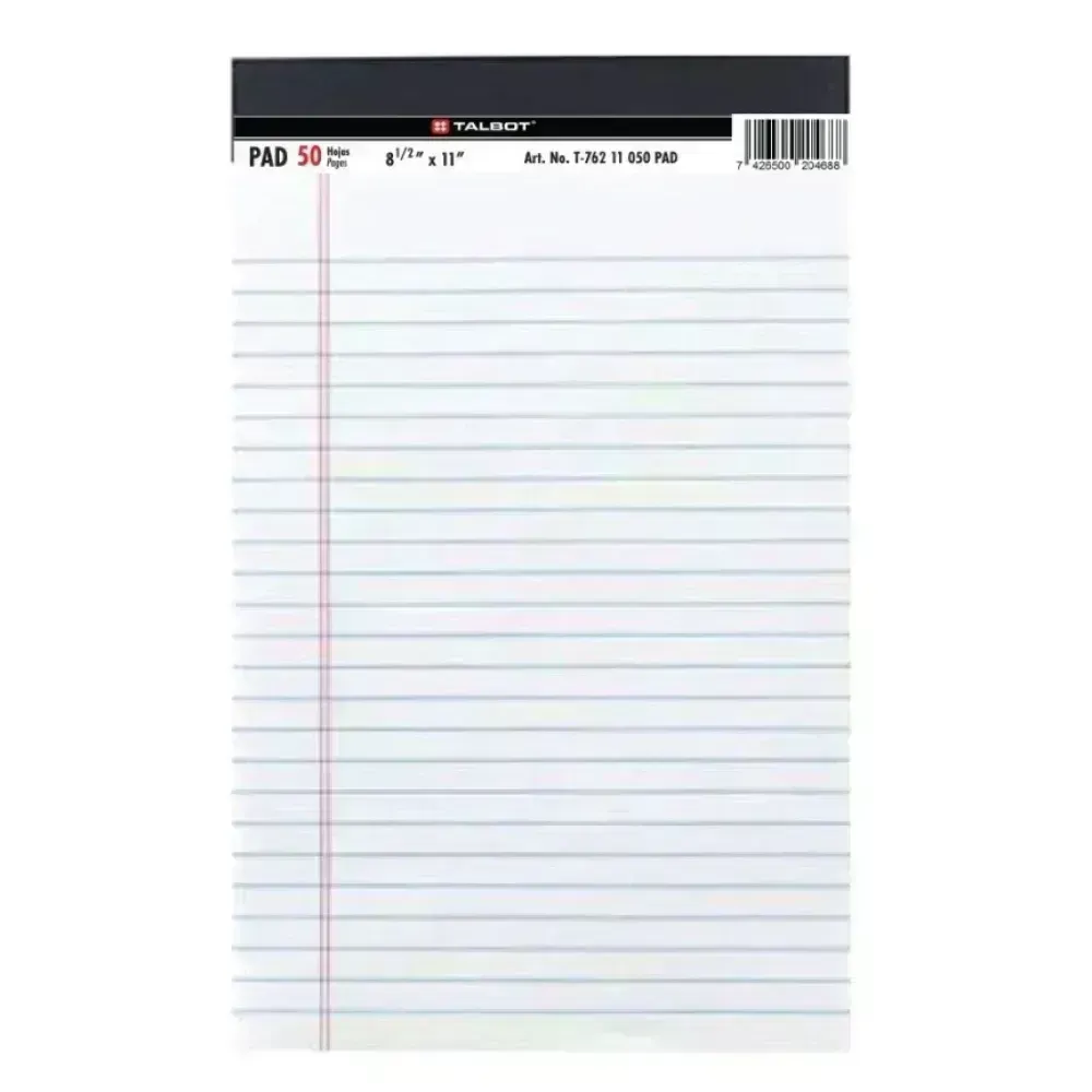 Libreta Rayada, 50 h., Hojas Blancas, 8.5" x 11", 1 Und.