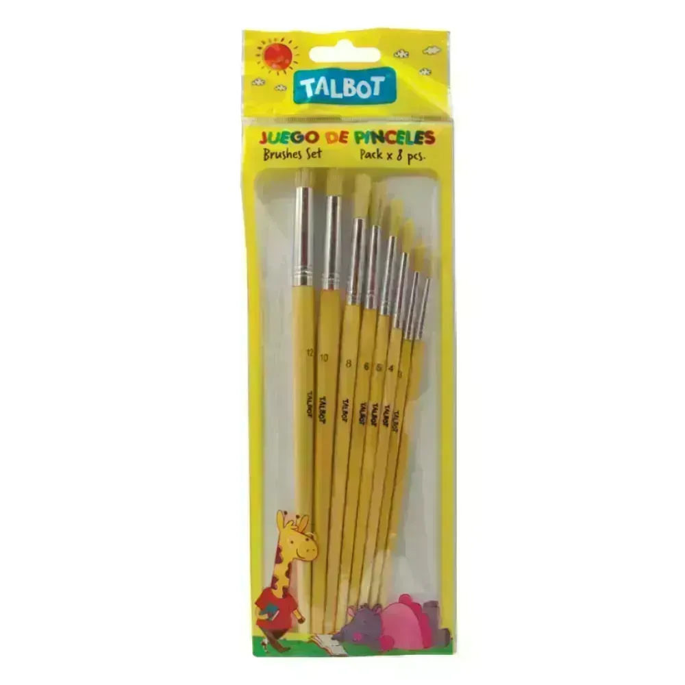 Pinceles, Cerda Redondos, Blister x 8 Unds., Nro. 2, 4, 6, 8, 10, 12, 14, 16