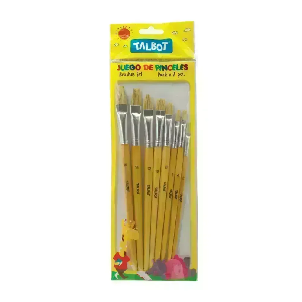 Pinceles, Cerda Planos, Blister x 8 Unds., Nro. 2, 3, 4, 5, 6, 8, 10, 12