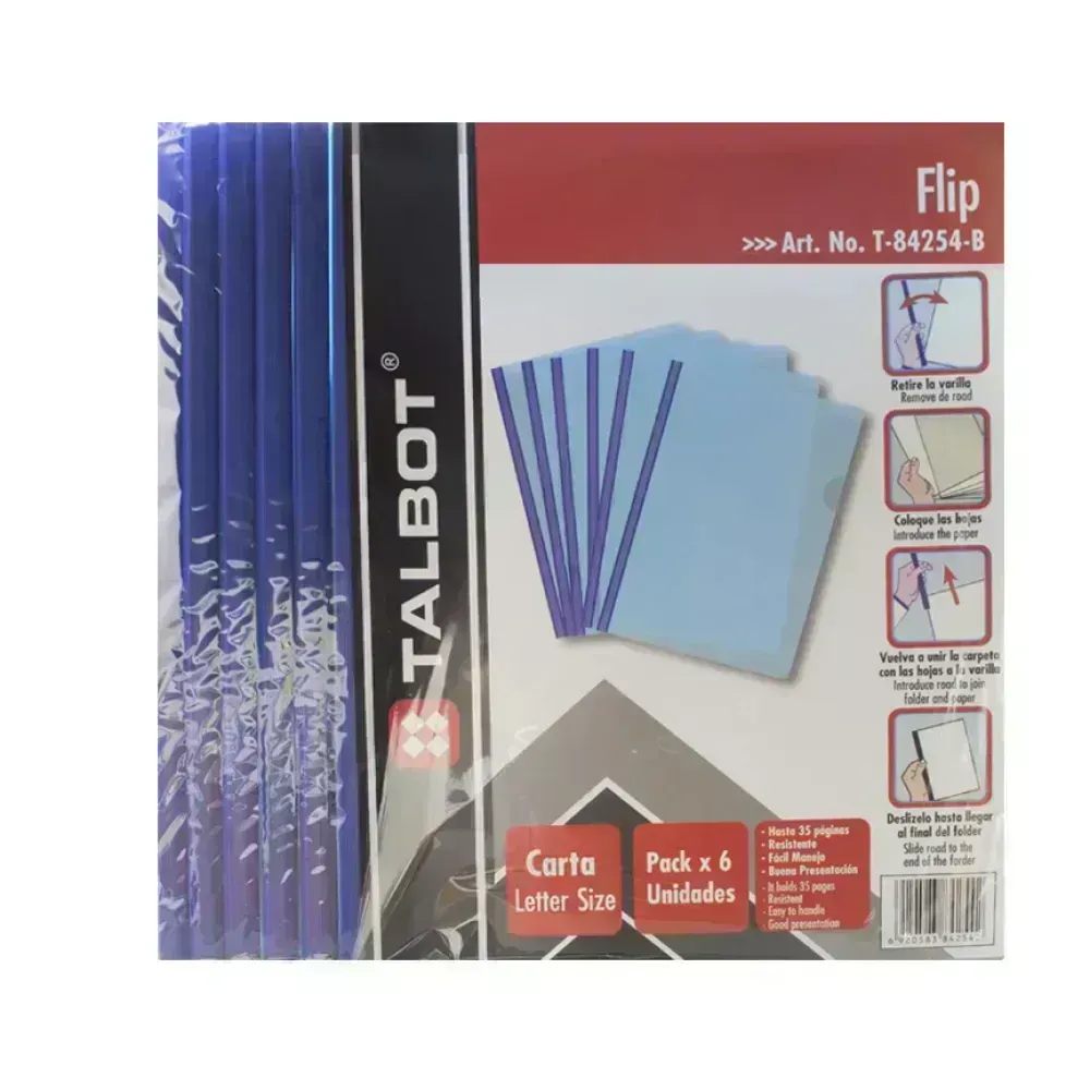 Flip Plástico, Tam. Carta, Azul, Pack x 6 Unds.