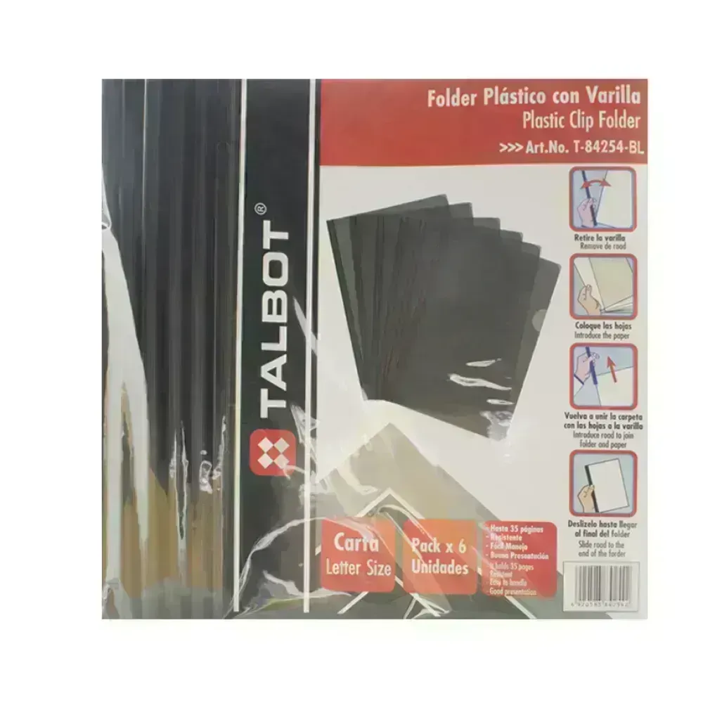 Flip Plástico, Tam. Carta, Negro, Pack x 6 Unds.