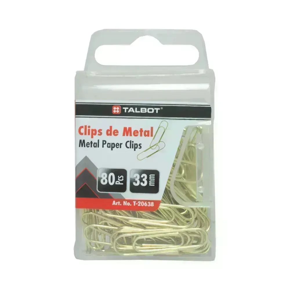 Clips, Níquel Dorado, 33 mm, Caja Plastica x 80 Unds.