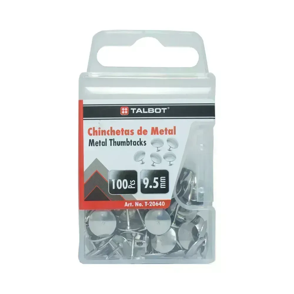 Chinchetas, Tipo Plano Plateadas, Caja Plastica x 100 Unds. 