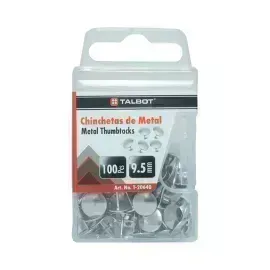 Chinchetas, Tipo Plano Plateadas, Caja Plastica x 100 Unds. 