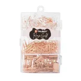 Set, Talbot Golden Rose, Chinchetas y Clips, Caja Plastica Rectangular, 1 Und