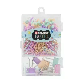 Set, Talbot Colors Pastel, Chinchetas y Clips, Caja Plastica Rectangular, 1 Und