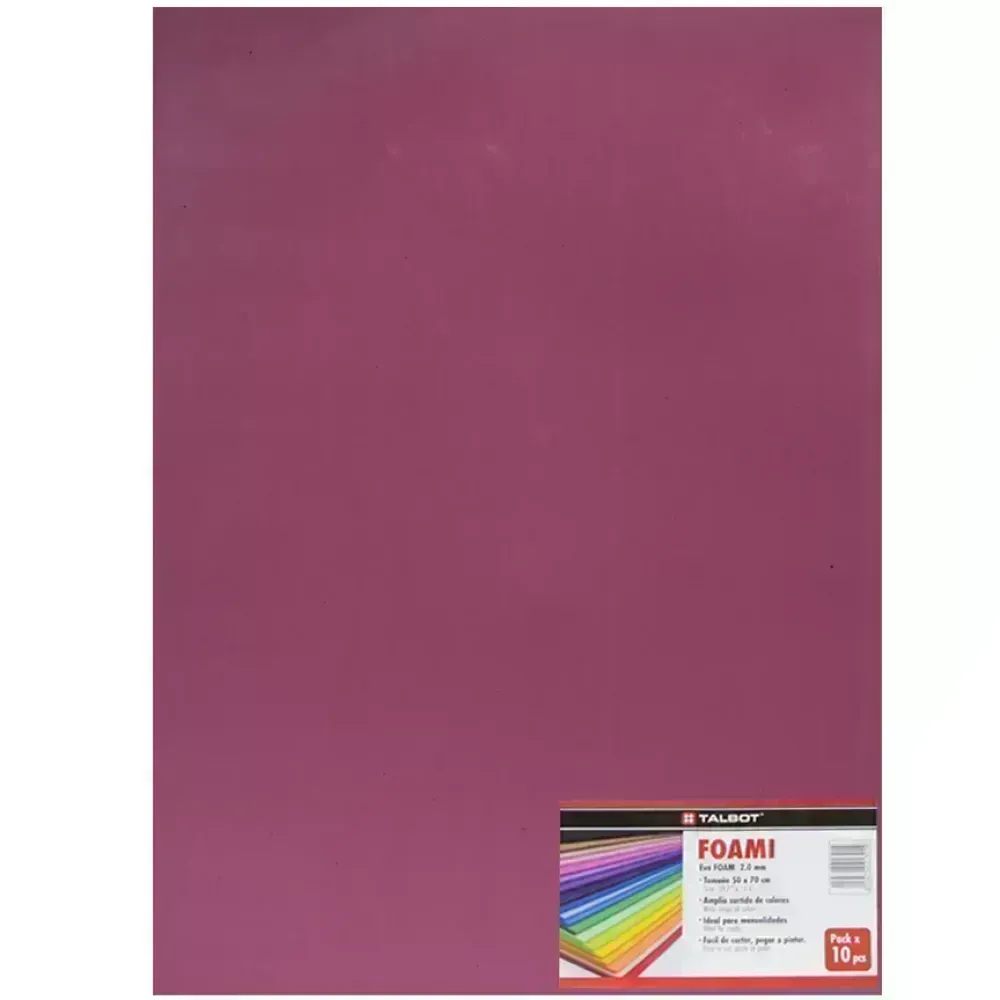 Goma Eva Estándar, Tam. 50 cm x 70 cm, 2 mm, Pack x 10 h. Rojo Vino