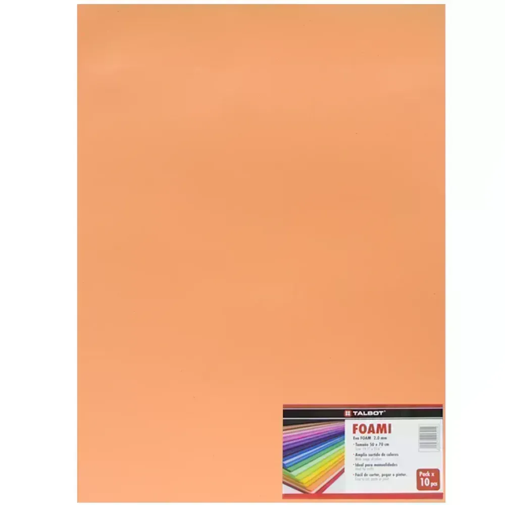 Goma Eva Estándar, Tam. 50 cm x 70 cm, 2 mm, Pack x 10 h. Naranja Claro