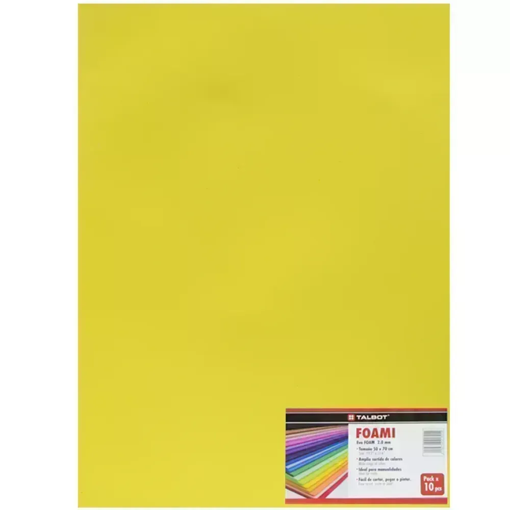 Goma Eva Estándar, Tam. 50 cm x 70 cm, 2 mm, Pack x 10 h. Amarillo