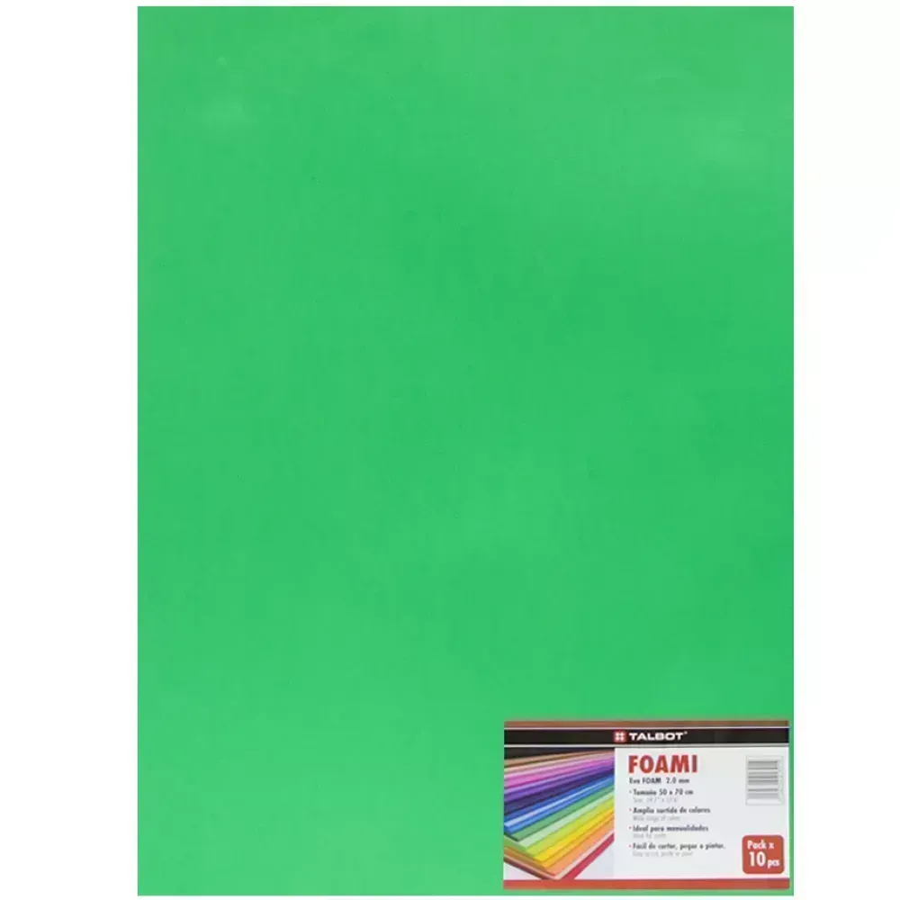 Goma Eva Estándar, Tam. 50 cm x 70 cm, 2 mm, Pack x 10 h. Verde Claro