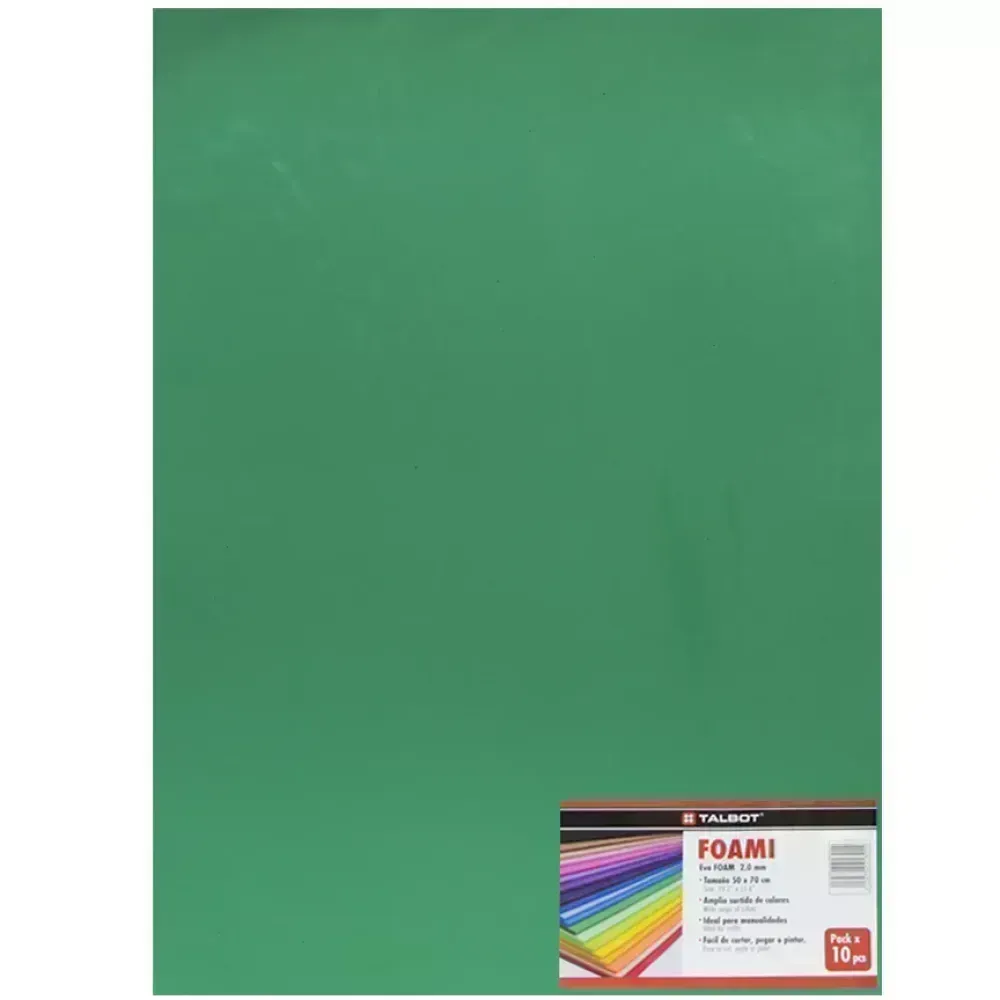 Goma Eva Estándar, Tam. 50 cm x 70 cm, 2 mm, Pack x 10 h. Verde Oscuro