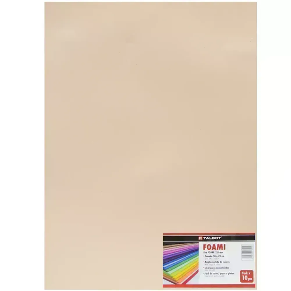 Goma Eva Estándar, Tam. 50 cm x 70 cm, 2 mm, Pack x 10 h. Crema