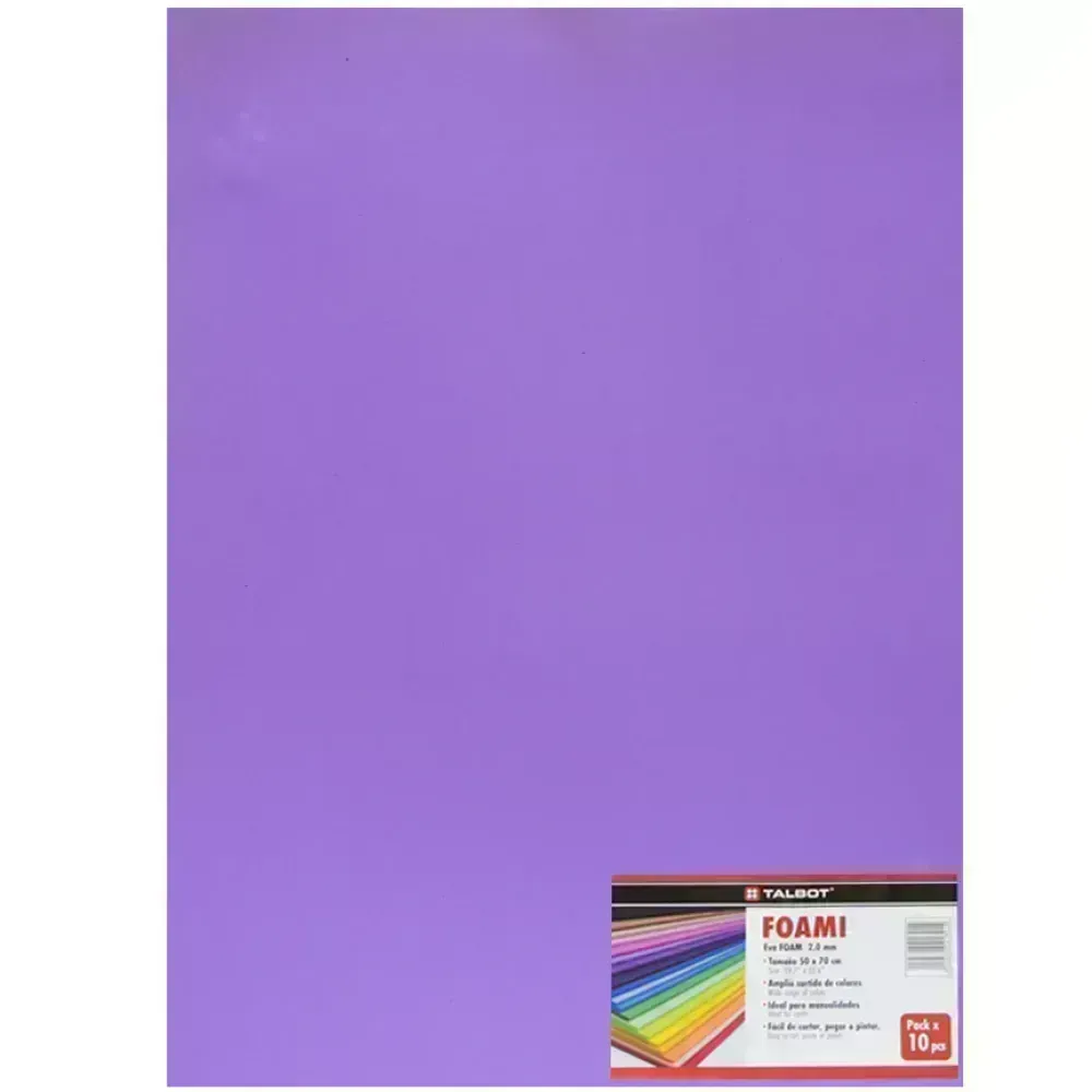 Goma Eva Estándar, Tam. 50 cm x 70 cm, 2 mm, Pack x 10 h. Lila