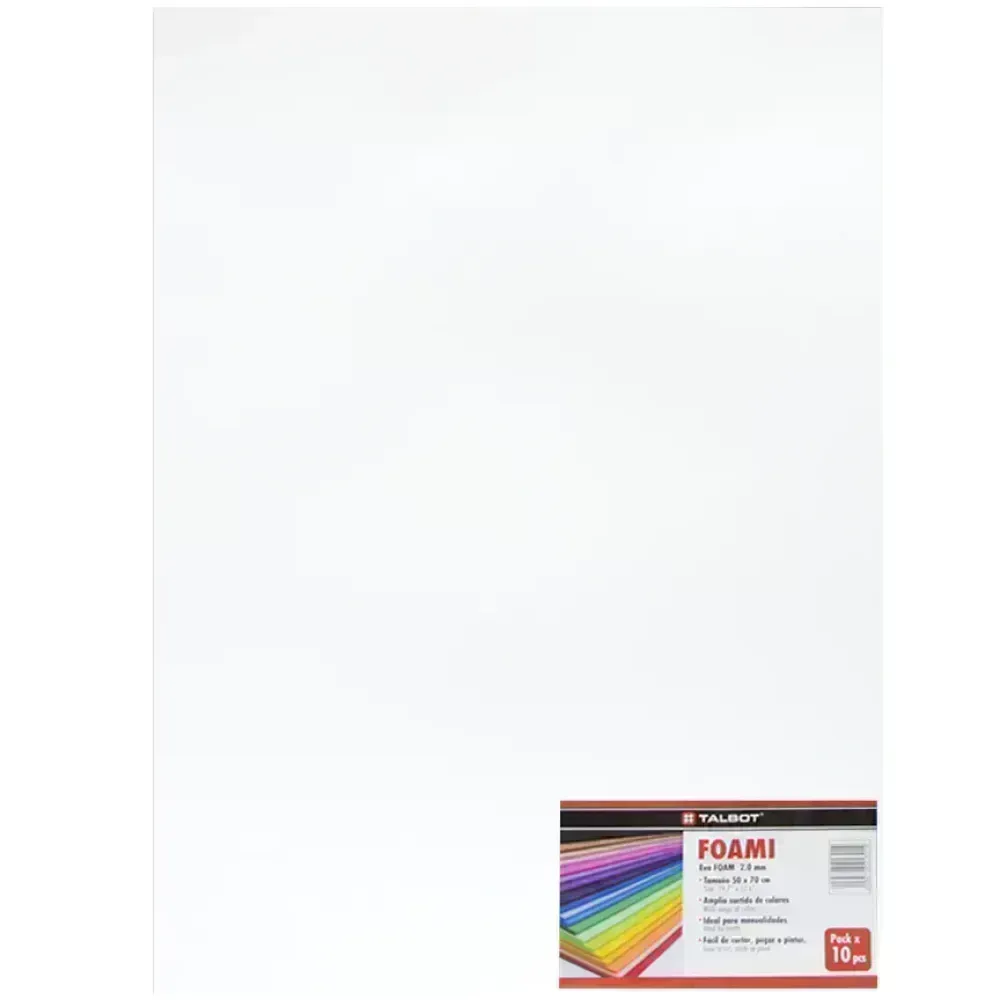 Goma Eva Estándar, Tam. 50 cm x 70 cm, 2 mm, Pack x 10 h. Blanco