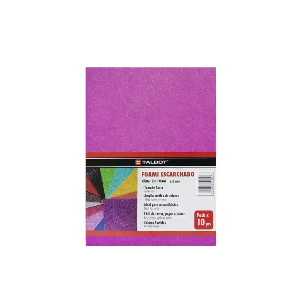 Goma Eva Glitter, Tam. Oficio, 2 mm, Pack x 10 h. Fucsia 