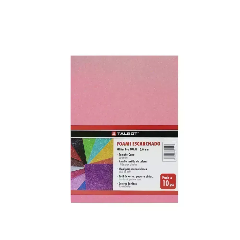 Goma Eva Glitter, Tam. Oficio, 2 mm, Pack x 10 h. Rosado Claro