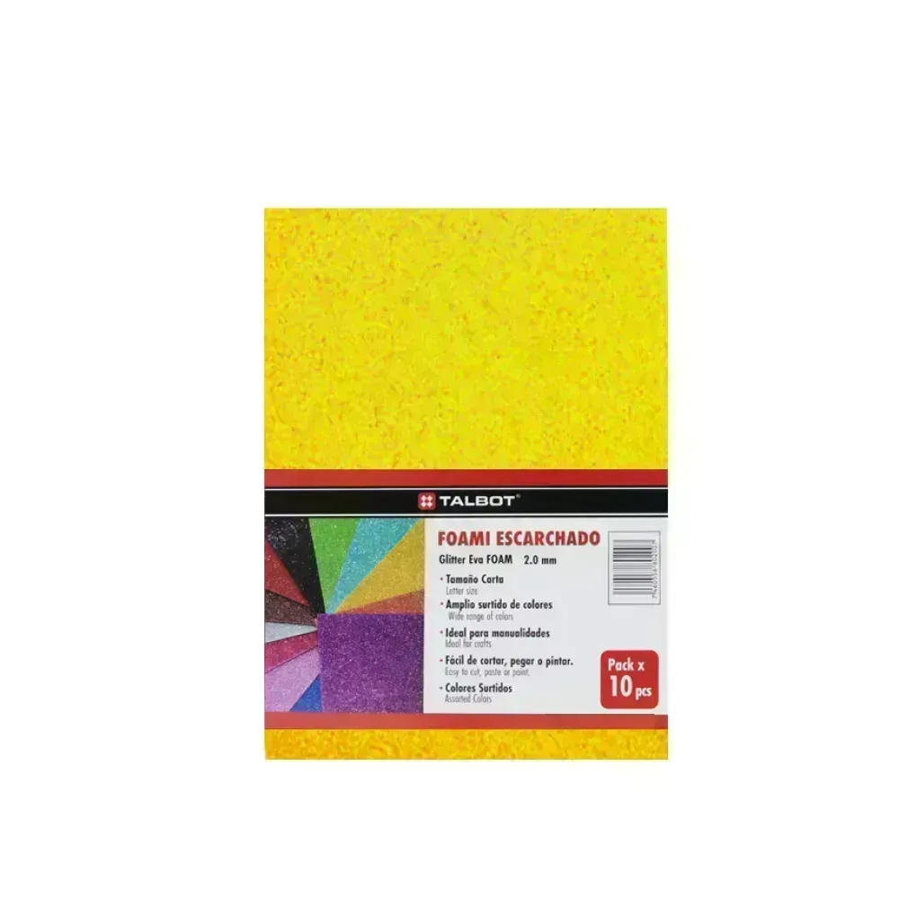 Goma Eva Glitter, Tam. Oficio, 2 mm, Pack x 10 h. Amarillo